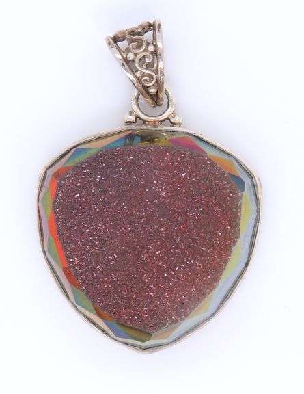 Vintage 925 Sterling Silver Huge Rusty Stone Pendant