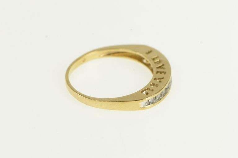 10K Yellow Gold I Love You Message Diamond Wedding Band Ring