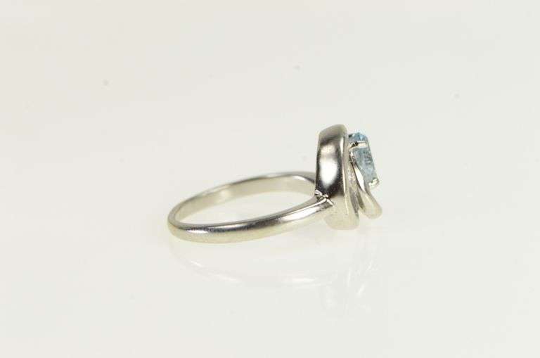 14K White Gold Oval Blue Topaz Diamond Accent Vintage Bypass Ring