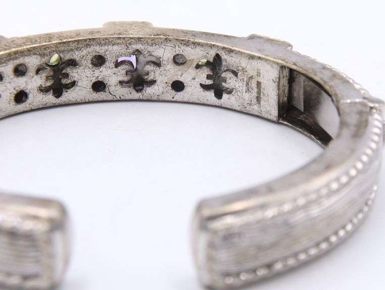 Vintage 925 Sterling Silver Amethyst and Peridot Cugg Bangle