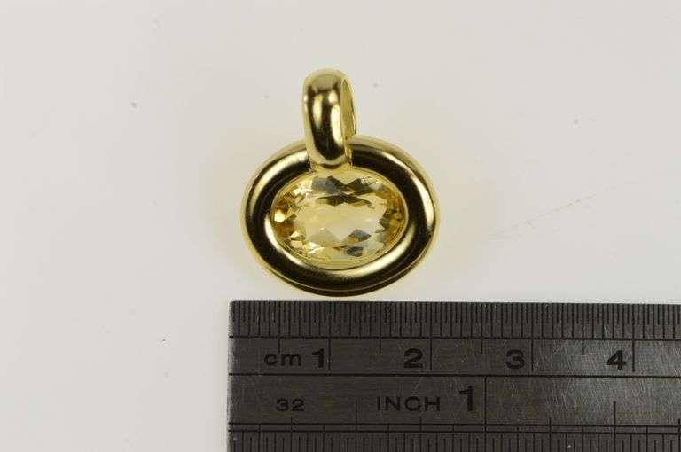 14K Yellow Gold Oval Citrine Vintage Classic Statement Pendant