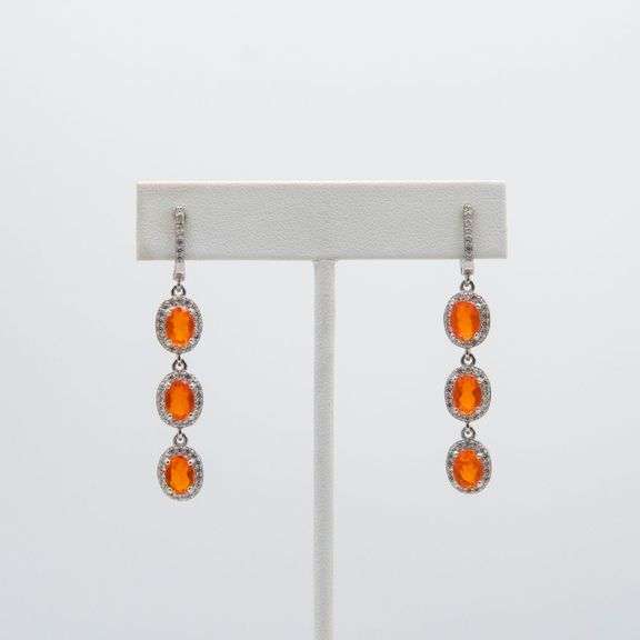 Stunning Natural Pair Fire Opal Earrings 12.5 Cttw
