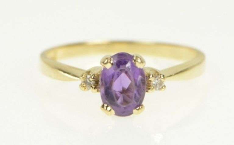 14K Yellow Gold Oval Amethyst Diamond Accent Statement Ring