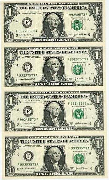 Uncut Currency Sheet 4 x $1 2003A UNC