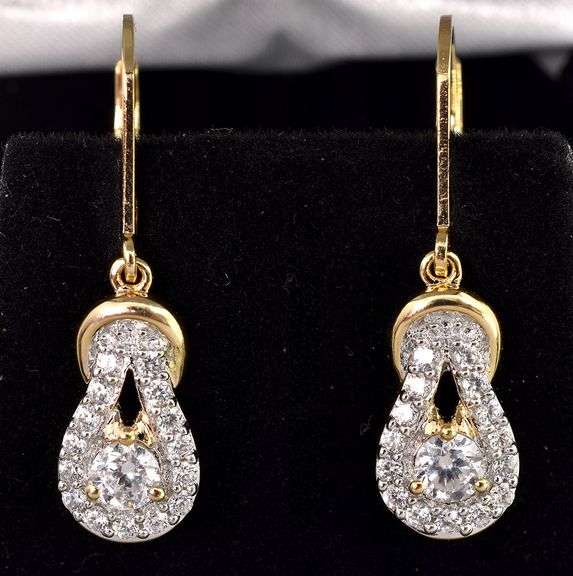 Vermeil CZ Dangle Earrings In Sterling Silver