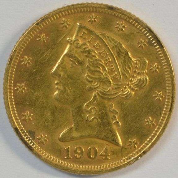 Fully struck Choice BU 1904 US $5 Liberty Gold Piece