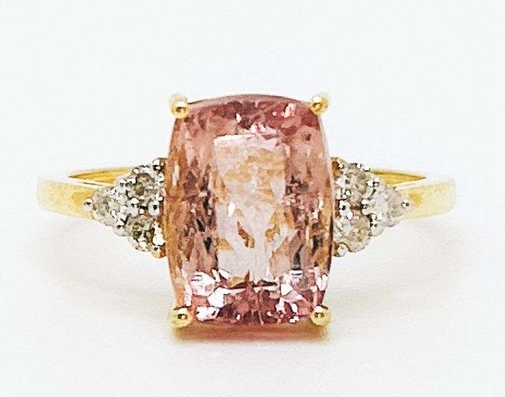 14KT YELLOW GOLD, PINK TOURMALINE, & DIAMOND COCKTAIL RING