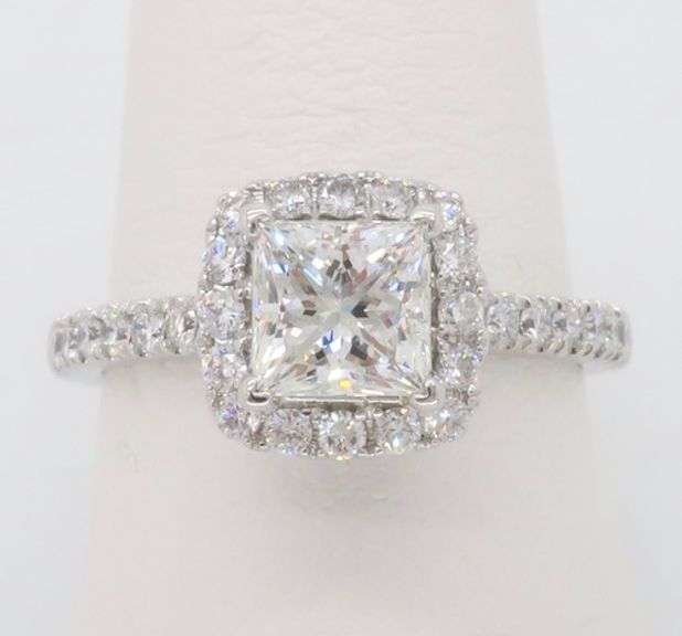Stunning Princess Cut Halo Diamond Engagement Ring