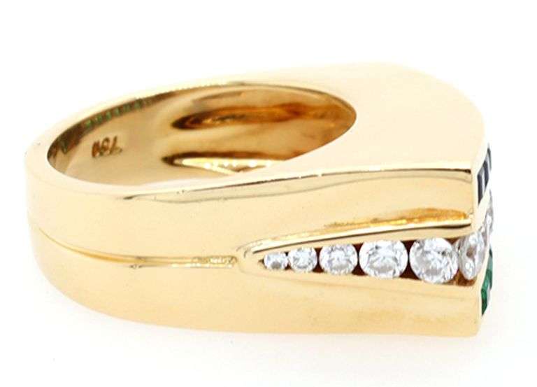 Krypell 0.45ctw Diamond Emerald and Sapphire Triple Row Ring in 18K