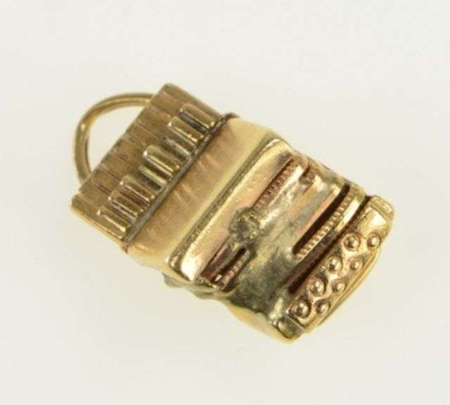 14K Yellow Gold Articulated Accordion Music Instrument Charm/Pendant