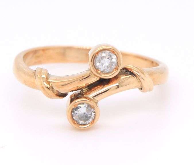 Charming Yellow Gold Diamond Bypass Ring