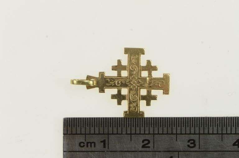 14K Yellow Gold Jerusalem Cross Traditional Faith Symbol Charm/Pendant