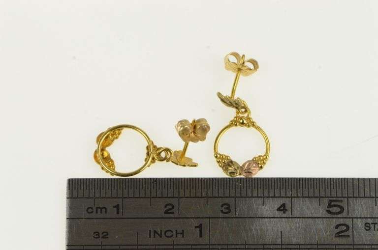 14K Yellow Gold Black Hills Leaf Vintage Dangle Statement Earrings