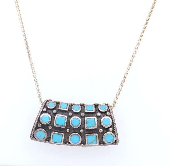 Vintage Italian Sterling Silver Turquoise Slidder Pendant on Chain