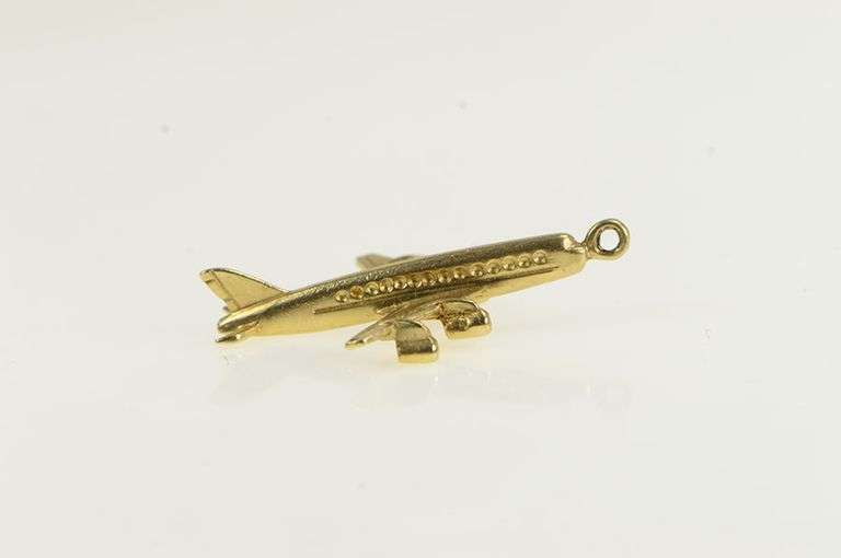 14K Yellow Gold 3D Airplane Plane Jet Airliner Travel Charm/Pendant