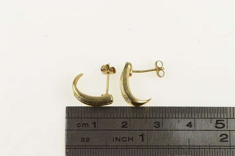 10K Yellow Gold Squared Diamond Curved Semi Hoop Statement Earrings