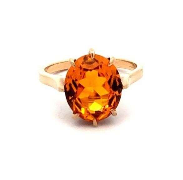 10K Yellow Gold Victorian Oval Citrine Solitaire Cocktail Ring