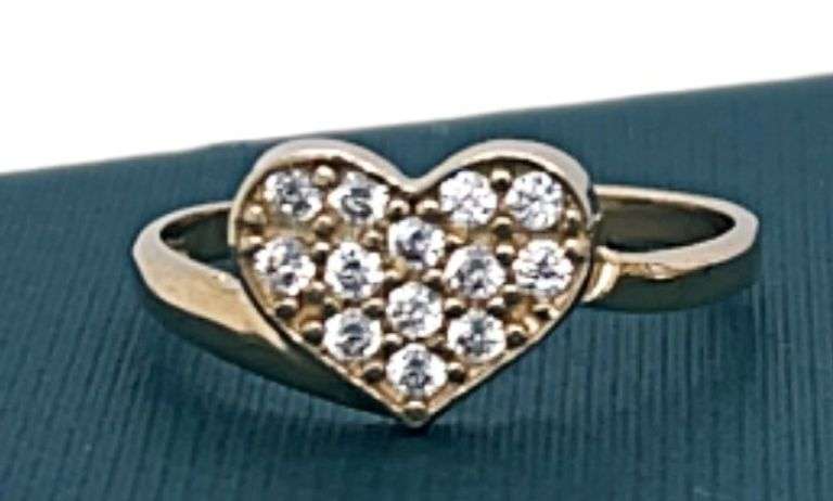 14K Gold Heart-Love Ring With Cubic Zirconia stones