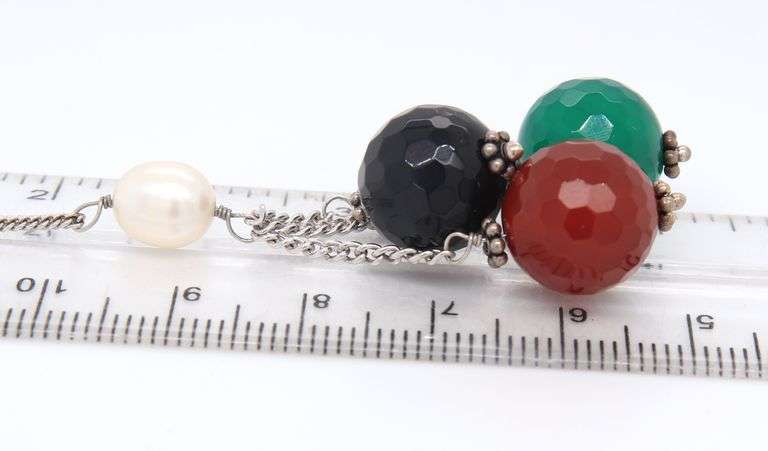 925 Sterling Silver Multi Color Jade Dangle Necklace