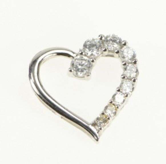 10K White Gold Heart Graduated CZ Love Symbol Valentine Charm/Pendant