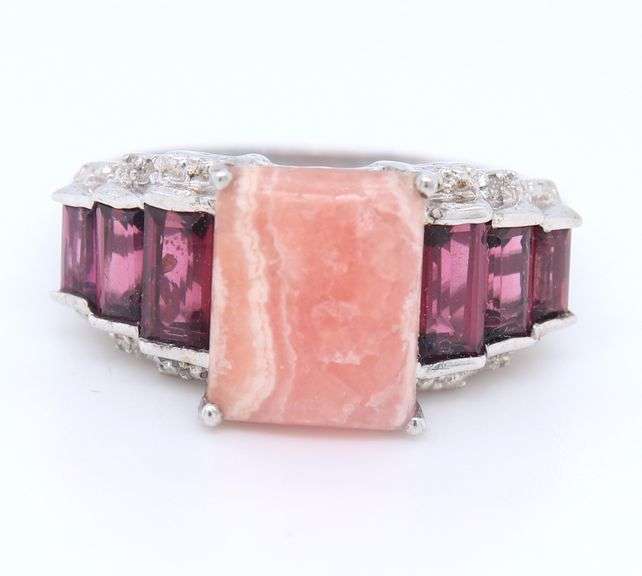 925 Sterling Silver Rose Quartz And Garnet Ring