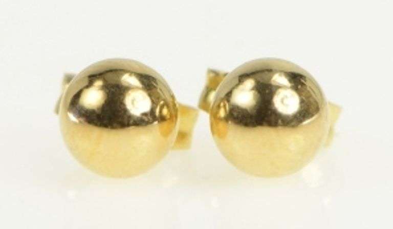 14K Yellow Gold 5.1mm Ball Sphere Classic Round Stud Earrings