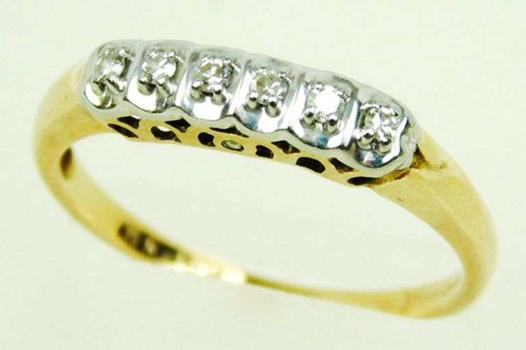 Antique 14K & 18K Gold Diamond Band, Size 6.5
