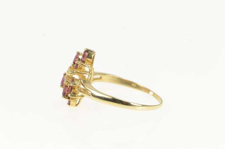 14K Yellow Gold Natural Ruby Diamond Cluster Freeform Ring