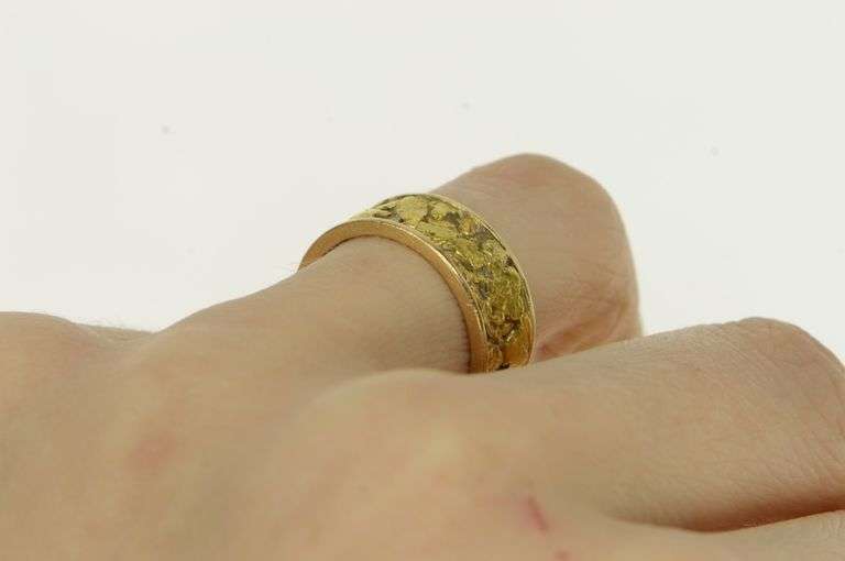 14K Yellow Gold 8.0mm Textured Nugget Gold Rush Band Ring