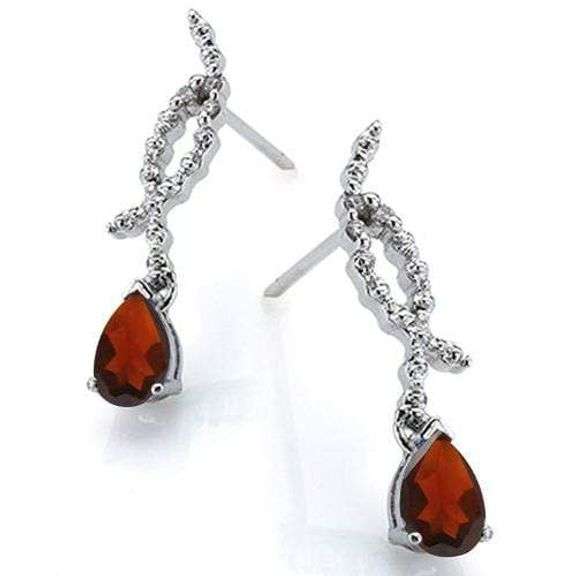 1.47 CT GARNET & DIAMOND 925 STERLING SILVER DANGLE EARRINGS