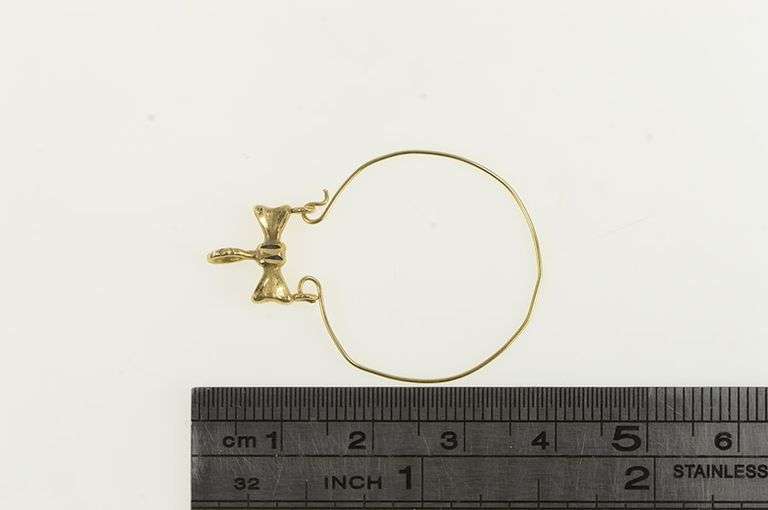 14K Yellow Gold Bow Ribbon Charm Holder Loop Pendant