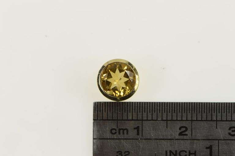 14K Yellow Gold Round Citrine Bezel Vintage Slide Statement Pendant