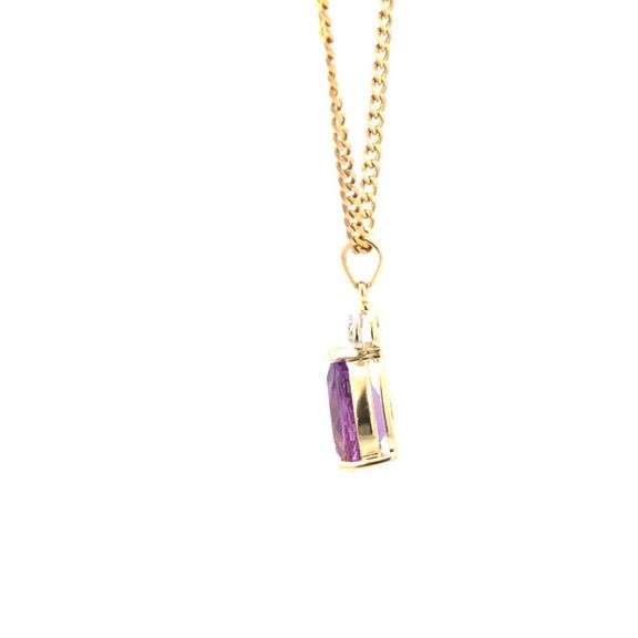 14K Yellow Gold Pear Amethyst Diamond Accent Statement Pendant