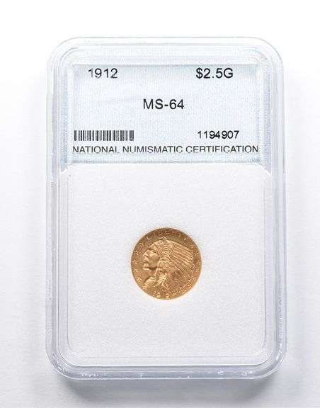 MS64 1912 $2.50 Indian Head Gold Quarter Eagle NNC
