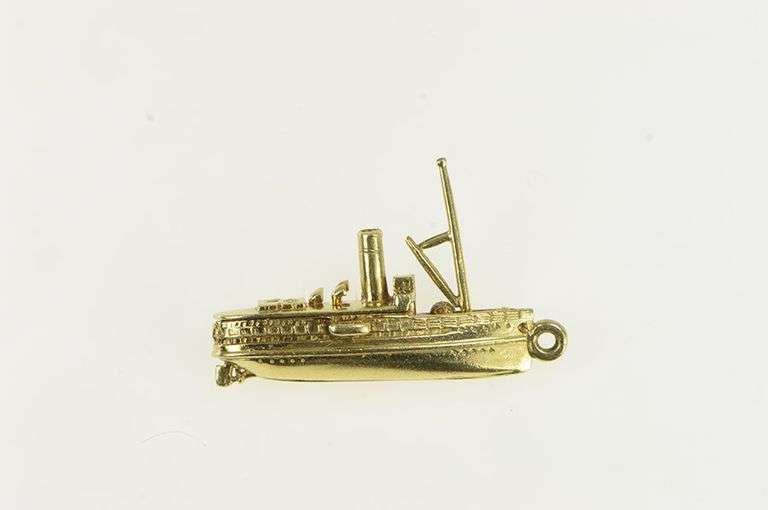 14K Yellow Gold 3D Fishing Trawler Boat Ship Charm/Pendant