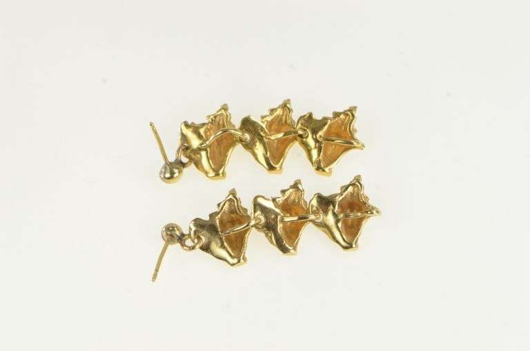 14K Yellow Gold Tiered Sea Conch Shell Vintage Dangle Earrings