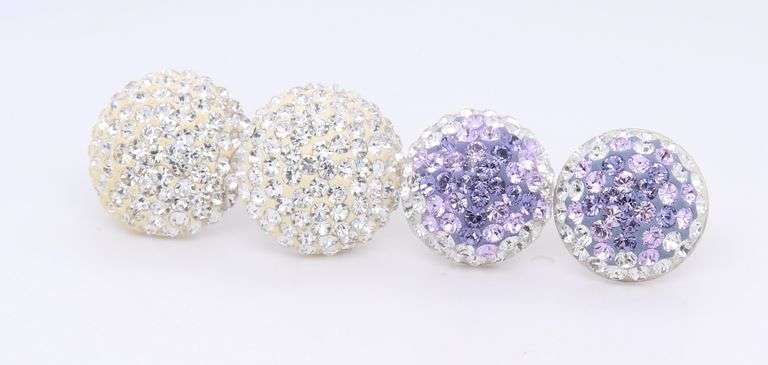 Sterling Silver Two Pair Of Crystal Round Earrings Studs