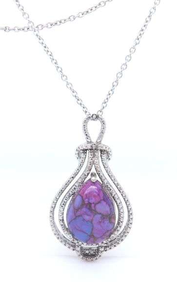 925 Sterling Silver Mojave Purple Turquoise Pendant on Chain Necklace