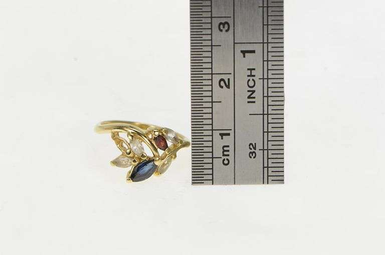14K Yellow Gold Marquise Garnet CZ Syn. Sapphire Cluster Ring