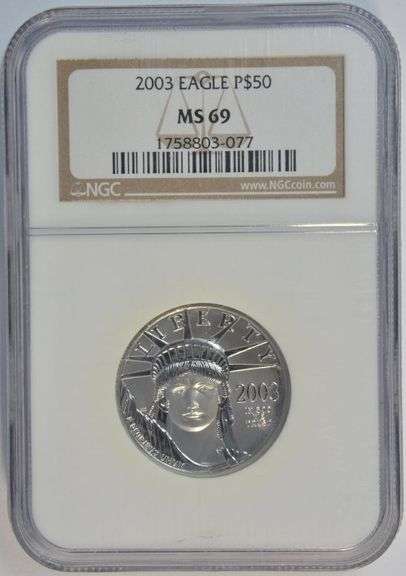 Virtually flawless 2003 $50 pure Platinum Eagle. NGC MS69