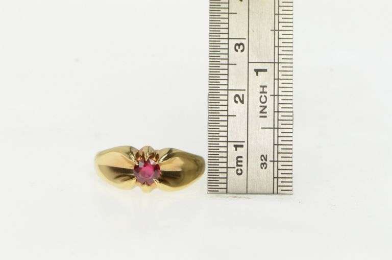 14K Yellow Gold Vintage Syn. Ruby Gypsy Set Statement Ring