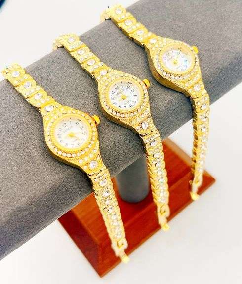 GROUP OF 3x MATCHING 18KT YELLOW GOLD PLATED & GEMSTONE WATCHES- BRAND NEW