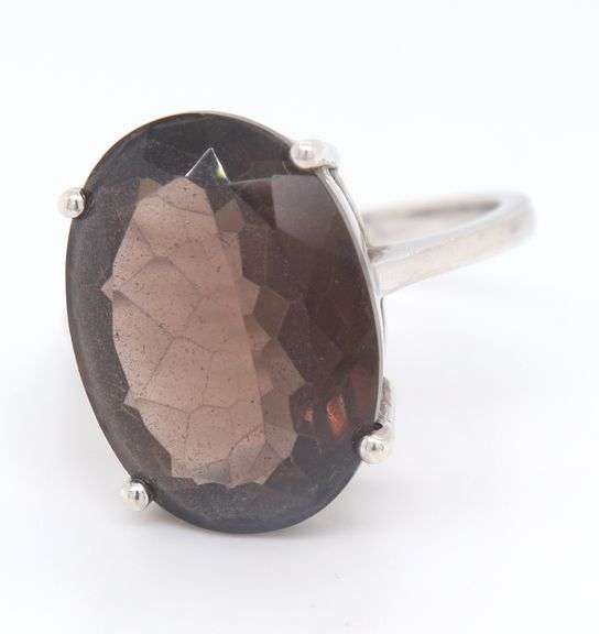 Sterling Silver Large Oval Smoky Quartz Ring