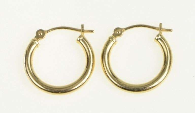 14K Yellow Gold 14.9mm Round Vintage Simple Classic Hoop Earrings