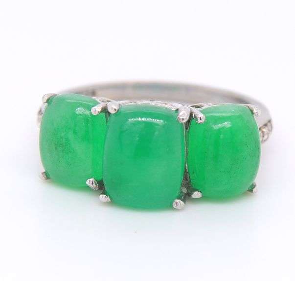 925 Sterling Silver Three Stone Jade Ring