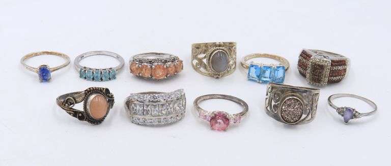 925 Sterling Silver Mixed Gemstone Ring Lot