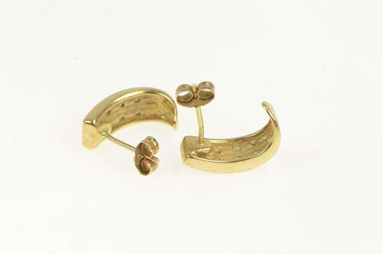 10K Yellow Gold Squared Diamond Curved Semi Hoop Statement Earrings