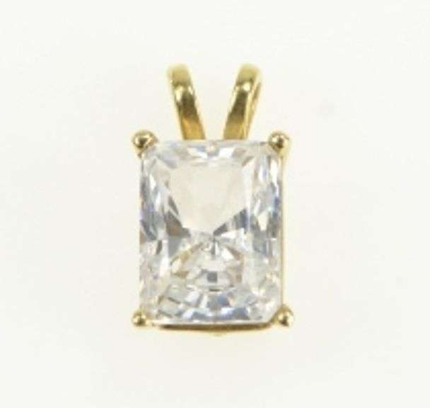 14K Yellow Gold Emerald Cut Solitaire Vintage CZ Statement Pendant