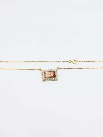 14KT SOLID YELLOW GOLD, PINK TOURMALINE, & DIAMOND PENDANT NECKLACE