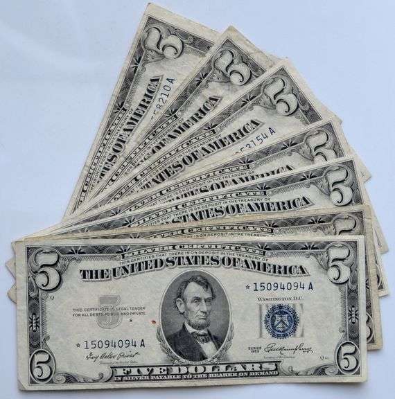 1953* 4 1953 &  2 1953 A $ 5 Silver Certificates